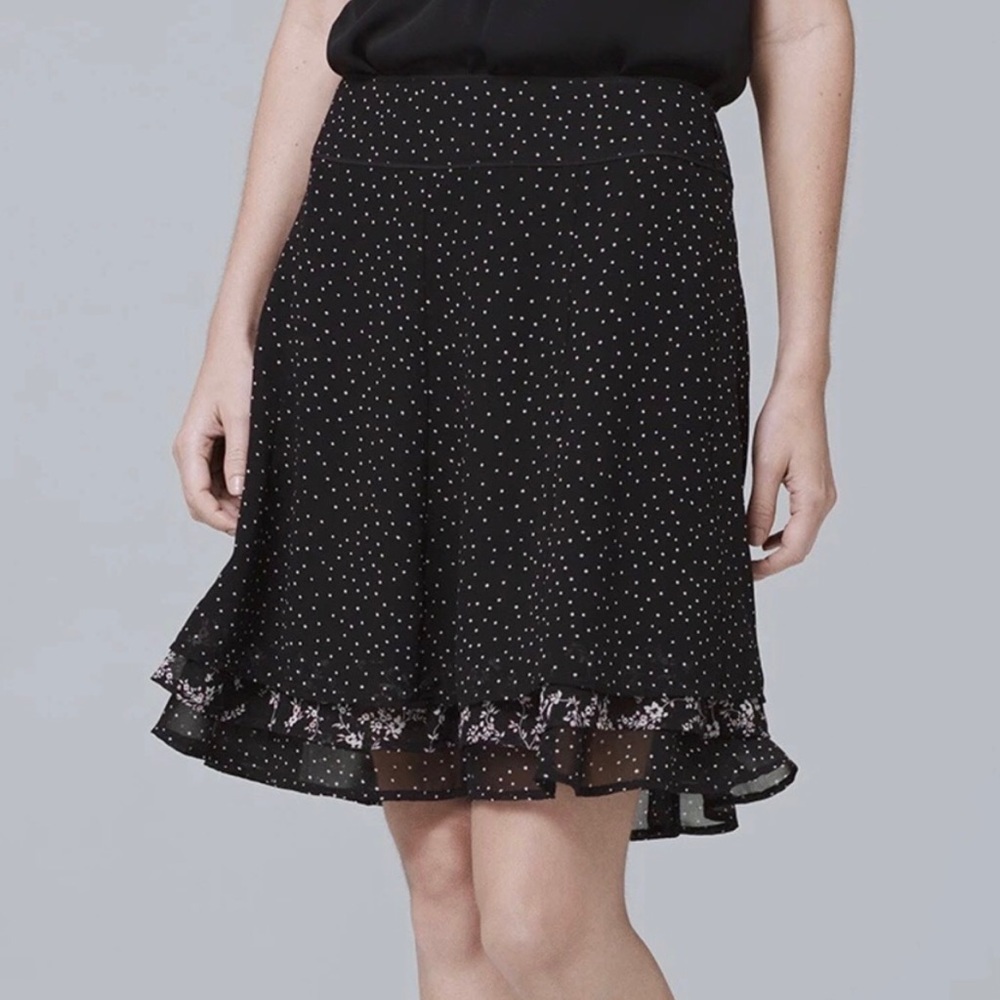 White House Black Market Dot-Floral Tiered Soft Skirt Size 8